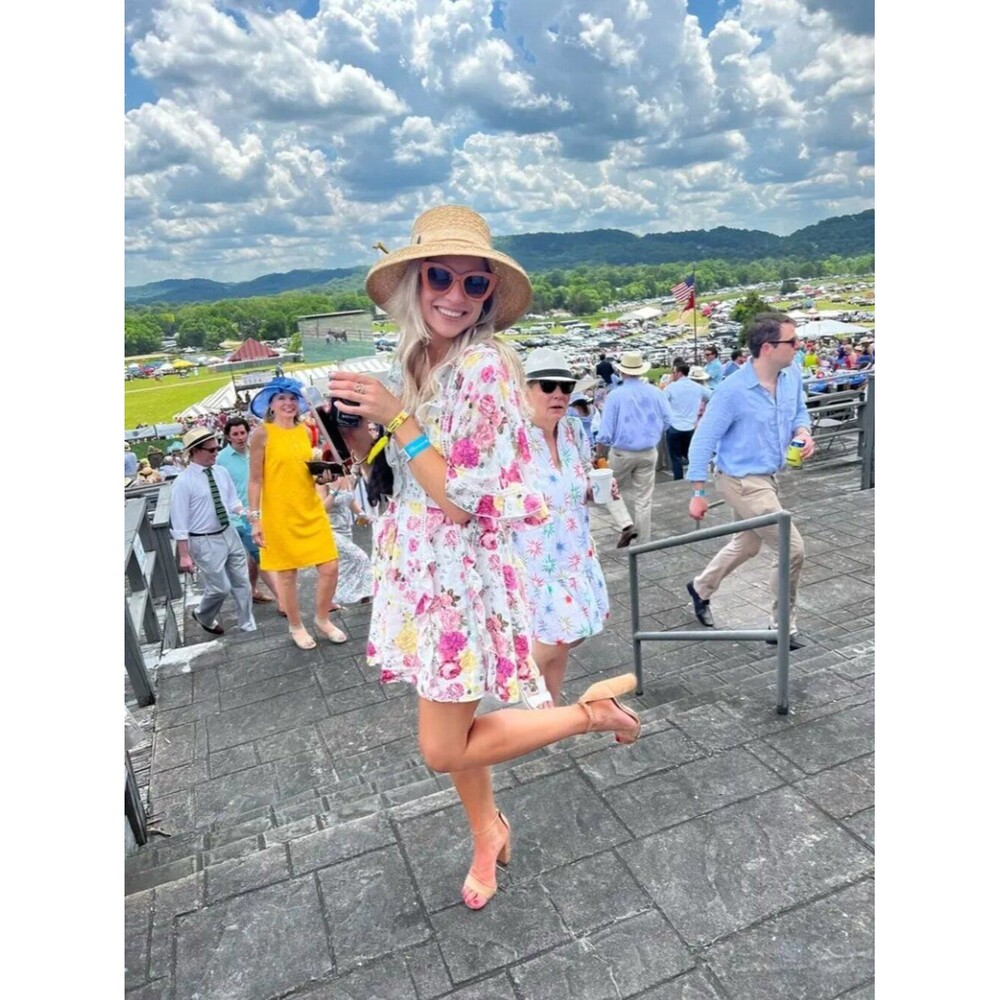 La Maison Talulah Tea Time Mini Dress Floral Linen Tiered Dainty Cottagecore M - Picture 11 of 16